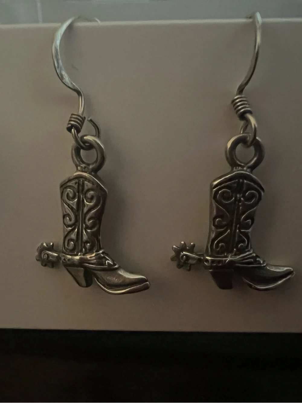 Western Sterling Silver Cowboy Boot Dangle Earrings